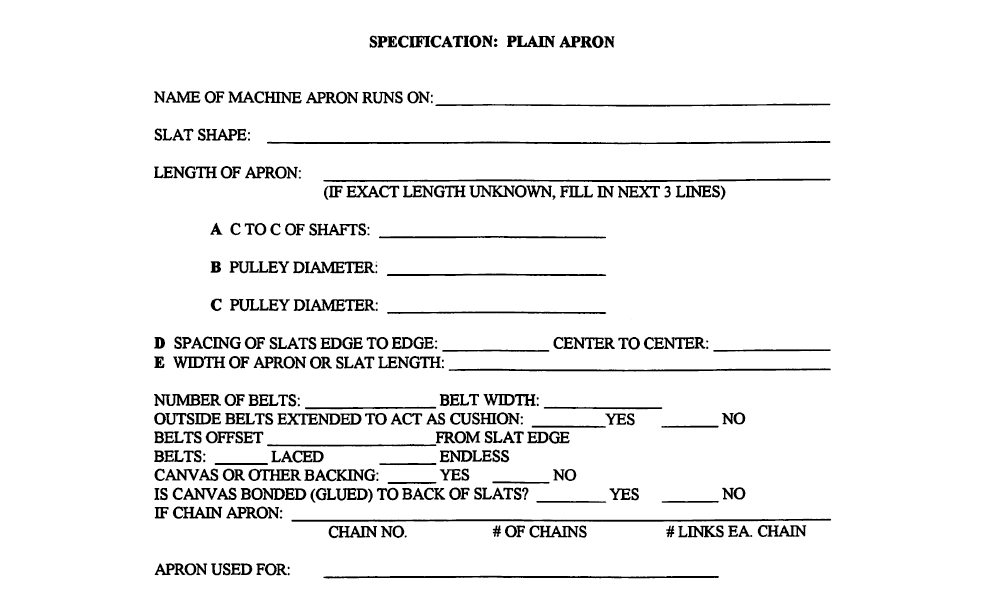 Plain Apron Spec Sheet